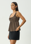 AFENDS CYRUS TIE TOP - COFFEE STRIPE