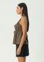AFENDS CYRUS TIE TOP - COFFEE STRIPE