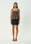 AFENDS CYRUS TIE TOP - COFFEE STRIPE