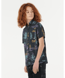RIP CURL BOYS TROPIC DAZE FLORAL SHIRT - WASHED BLACK