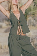 RHYTHM LOUISE CHECK HALTER TOP - OLIVE