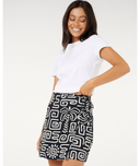 SUNSET LUAU WRAP SKIRT - BLACK/OFF WHITE