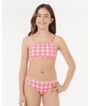 RIP CURL GIRLS SUNSET CHECK RIB BIKINI - PINK