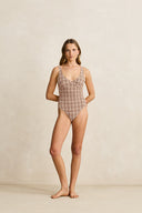 RHYTHM LONDON CHECK UNDERWIRE ONE PIECE - CHOCOLATE