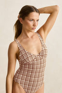 RHYTHM LONDON CHECK UNDERWIRE ONE PIECE - CHOCOLATE