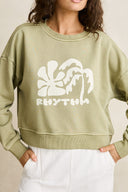 RHYTHM SUN AND PALM SLOUCHY CREW NECK FLEECE - SAGE