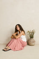 RHYTHM KIRRA CHECK TIERED MAXI SKIRT - PINK