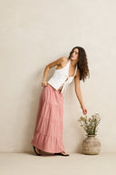 RHYTHM KIRRA CHECK TIERED MAXI SKIRT - PINK
