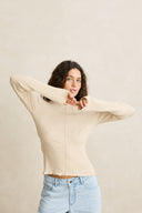 RHYTHM ESSENTIAL LONG SLEEVE KNIT TOP - WHITE MARLE