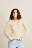 RHYTHM ESSENTIAL LONG SLEEVE KNIT TOP - WHITE MARLE
