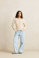 RHYTHM ESSENTIAL LONG SLEEVE KNIT TOP - WHITE MARLE