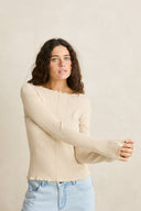 RHYTHM ESSENTIAL LONG SLEEVE KNIT TOP - WHITE MARLE