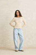 RHYTHM ESSENTIAL LONG SLEEVE KNIT TOP - WHITE MARLE