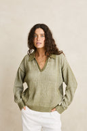 RHYTHM VISTA STRIPE COLLARED JUMPER - OLIVE