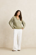 RHYTHM VISTA STRIPE COLLARED JUMPER - OLIVE