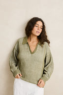 RHYTHM VISTA STRIPE COLLARED JUMPER - OLIVE