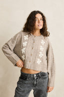 RHYTHM BLANCA FLORAL CROP CARDIGAN - NATURAL