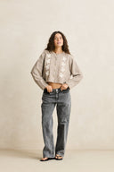RHYTHM BLANCA FLORAL CROP CARDIGAN - NATURAL