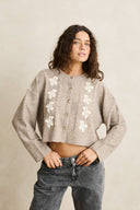 RHYTHM BLANCA FLORAL CROP CARDIGAN - NATURAL