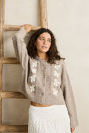 RHYTHM BLANCA FLORAL CROP CARDIGAN - NATURAL