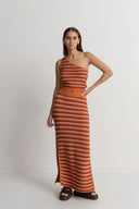 RHYTHM SPIRIT ONE SHOULDER KNIT STRIPE TOP - CORAL