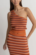 RHYTHM SPIRIT ONE SHOULDER KNIT STRIPE TOP - CORAL