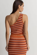 RHYTHM SPIRIT ONE SHOULDER KNIT STRIPE TOP - CORAL