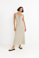 RHYTHM LOLA CHECK MAXI DRESS - OLIVE