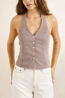 RHYTHM LONDON CHECK HALTER TOP - CHOCOLATE