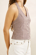 RHYTHM LONDON CHECK HALTER TOP - CHOCOLATE