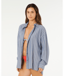 BEACH DAYS PINSTRIPE SHIRT  - DUSTY BLUE