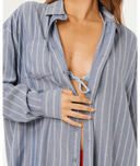 BEACH DAYS PINSTRIPE SHIRT  - DUSTY BLUE