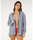 BEACH DAYS PINSTRIPE SHIRT  - DUSTY BLUE