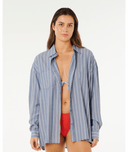 BEACH DAYS PINSTRIPE SHIRT  - DUSTY BLUE