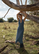 AFENDS POSITION SEERSUCKER CHECK MAXI DRESS - NAVY CHECK
