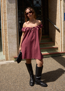 AFENDS LEDGER MINI DRESS - BURGUNDY STRIPE