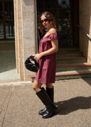 AFENDS LEDGER MINI DRESS - BURGUNDY STRIPE