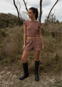 AFENDS CAPRICORN SEERSUCKER SHORT - BURGUNDY/BEIGE