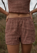 AFENDS CAPRICORN SEERSUCKER SHORT - BURGUNDY/BEIGE