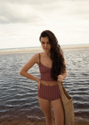 AFENDS LEDGER TANKINI - BURGUNDY STRIPE