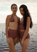 AFENDS LEDGER BIKINI BOTTOM - BURGUNDY STRIPE