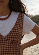 CAPRICORN SEERSUCKER MINI DRESS - BURGUNDY / BEIGE CHECK