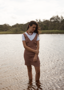 CAPRICORN SEERSUCKER MINI DRESS - BURGUNDY / BEIGE CHECK