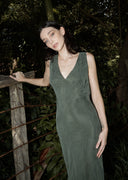 GIA CUPRO MAXI DRESS - DEEP GREEN