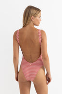 RHYTHM LOLA CHECK SCOOP NECK ONE PIECE - FIRE