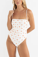 RHYTHM ROSIE FLORAL SCRUNCHED SIDE ONE PIECE - WHITE