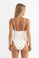 RHYTHM ROSIE FLORAL SCRUNCHED SIDE ONE PIECE - WHITE