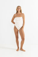 RHYTHM ROSIE FLORAL SCRUNCHED SIDE ONE PIECE - WHITE