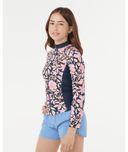 RIP CURL GIRLS SUNSET SKY Z/T RASH VEST - NAVY