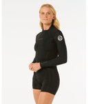 RIP CURL WOMENS DAWN PATROL BACK ZIP LONG SLEEVE 22 SPRING - BLACK